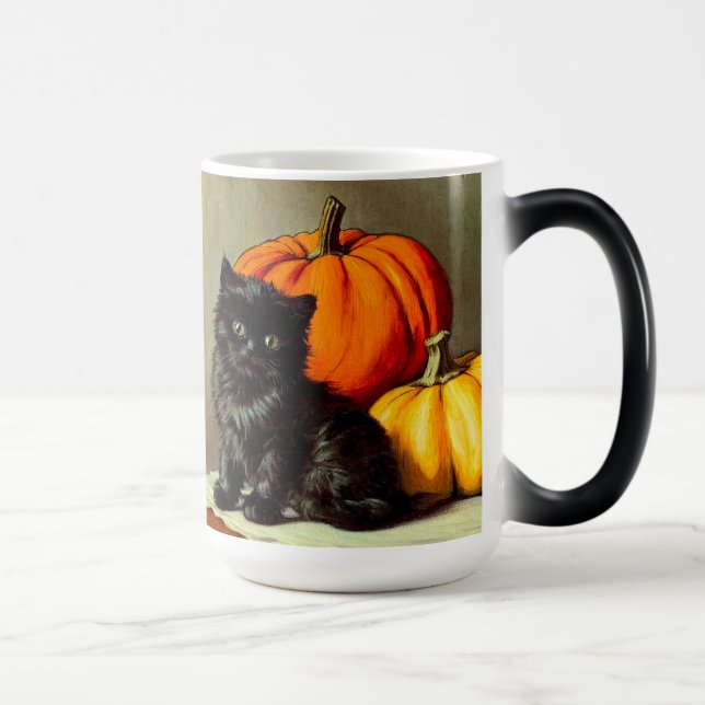 Vintage Halloween Black Cat and Pumpkins Magic Mug (Right)