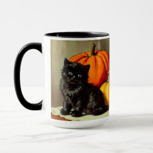 Vintage Halloween Black Cat and Pumpkins Mug