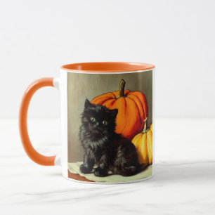 Vintage Halloween Black Cat and Pumpkins Mug