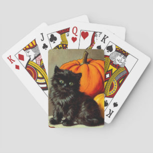 Vintage Halloween Black Cat and Pumpkins Playing Cards