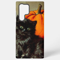 Vintage Halloween Black Cat and Pumpkins