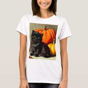 Vintage Halloween Black Cat and Pumpkins T-Shirt