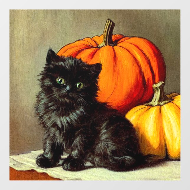 Vintage Halloween Black Cat and Pumpkins Window Cling (Sheet)