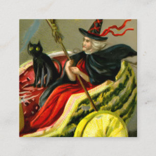 Vintage Halloween Black Cat and Witch Enclosure Card