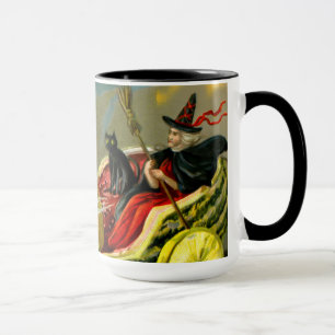 Vintage Halloween Black Cat and Witch Mug