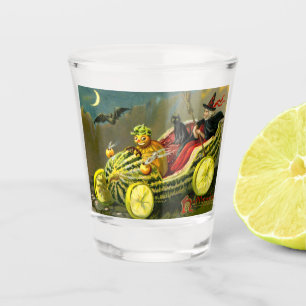 Vintage Halloween Black Cat and Witch Shot Glass