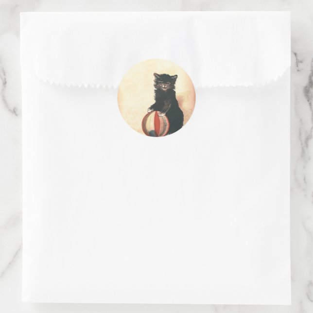 Vintage HALLOWEEN Black Cat Classic Round Sticker (Bag)