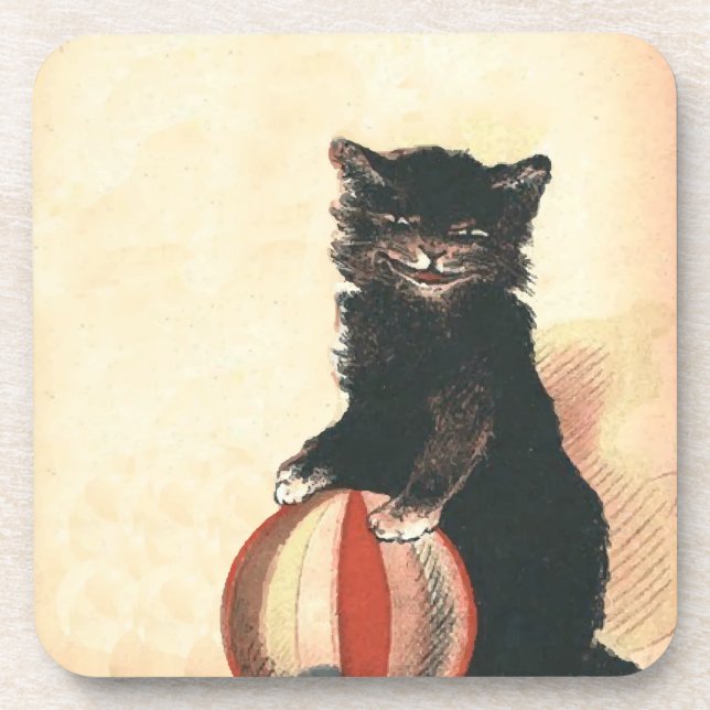 Vintage HALLOWEEN Black Cat Coaster (Front)