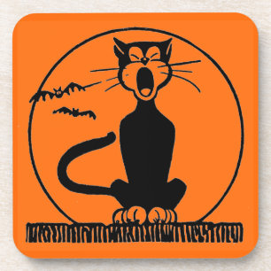 Vintage Halloween Black Cat Coaster