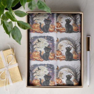 Vintage Halloween Black Cat Decoupage Tissue Paper