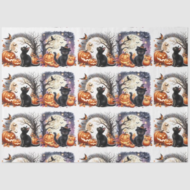 Vintage Halloween Black Cat Decoupage Tissue Paper (Front)