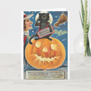 Vintage Halloween Black Cat Greeting Card