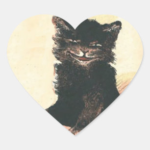 Vintage HALLOWEEN Black Cat Heart Sticker