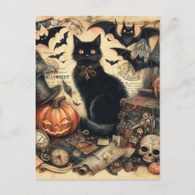 Vintage Halloween Black Cat Holiday  (Front)
