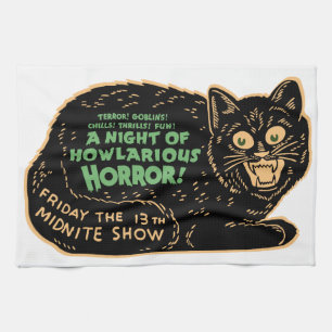 Vintage Halloween Black Cat Kitchen Towel