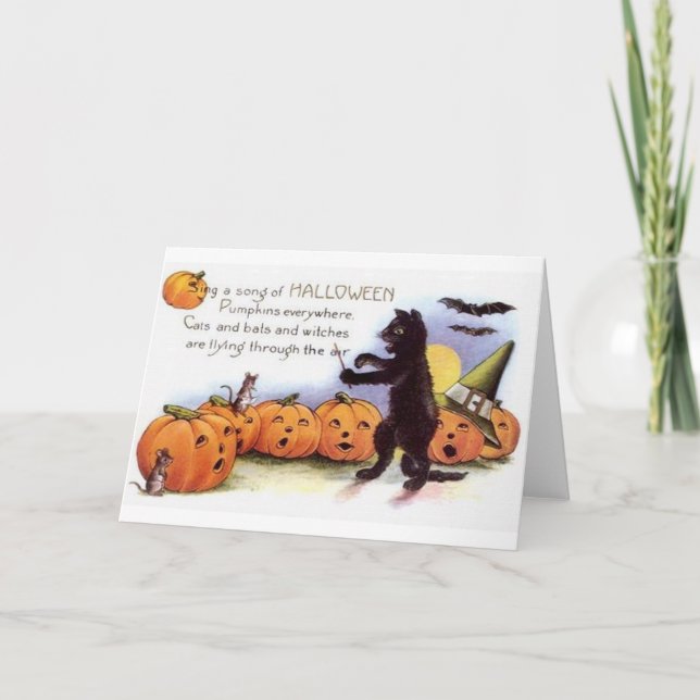 Vintage Halloween Black Cat Orchestra Card (Front)