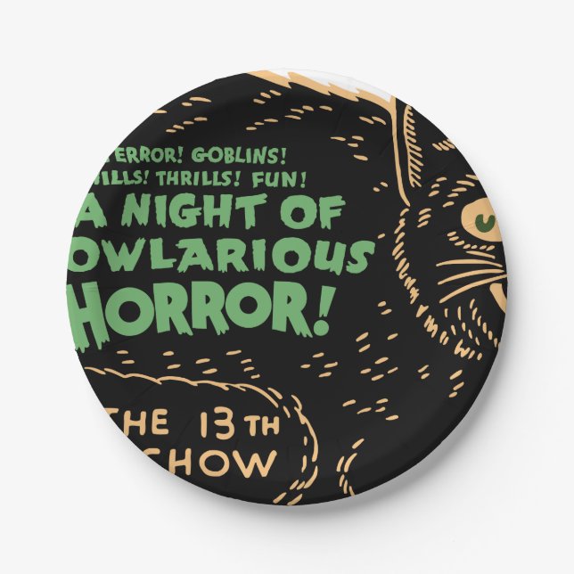 Vintage Halloween Black Cat Paper Plate (Front)