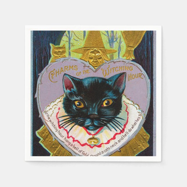 vintage Halloween black cat party Napkin (Front)