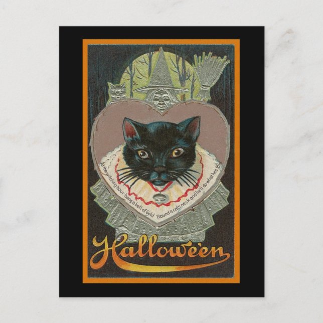 Vintage Halloween Black Cat Postcard (Front)