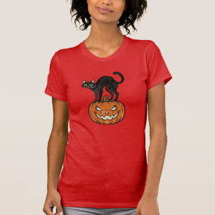Vintage Halloween Black Cat & Pumpkin Retro Design T-Shirt