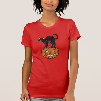 Vintage Halloween Black Cat & Pumpkin Retro Design T-Shirt