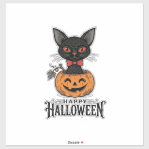 Vintage Halloween Black Cat Pumpkin Shirt Design_1