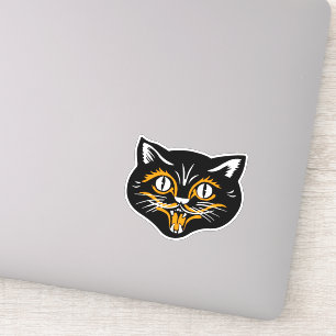 Vintage Halloween Black Cat Smiling Face Orange