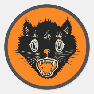 Vintage Halloween Black Cat Sticker