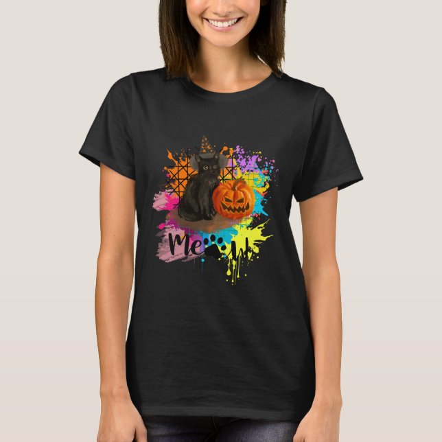 Vintage Halloween Black Cat T-Shirt (Front)