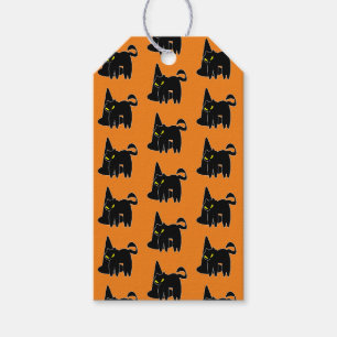 Vintage Halloween Black Cat Witch Orange Gift Tags