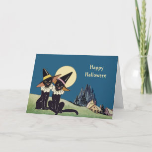 Vintage Halloween Black Cats Card