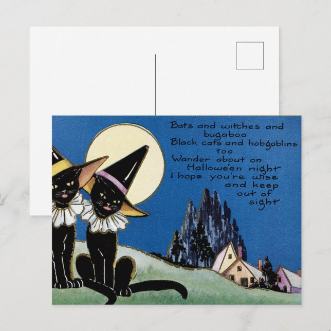 vintage Halloween black cats  Holiday Postcard (Front/Back)
