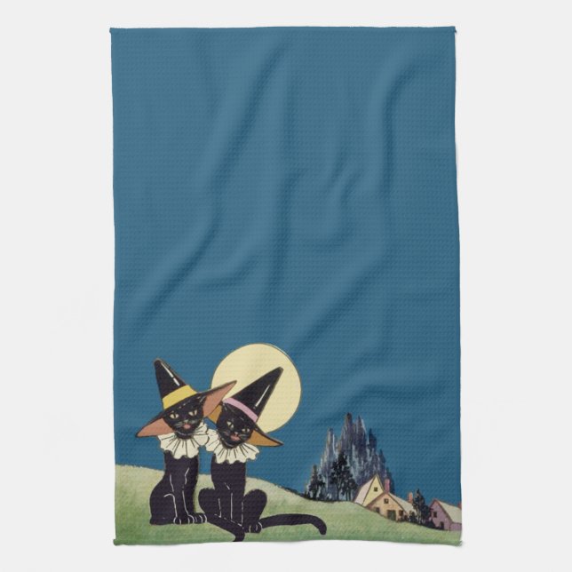 Vintage Halloween Black Cats Kitchen Towel (Vertical)