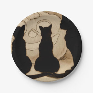 Vintage Halloween black cats party plate