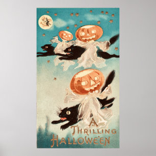 Vintage Halloween Black Cats Poster
