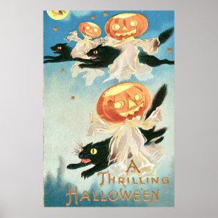 Vintage Halloween Black Cats Poster