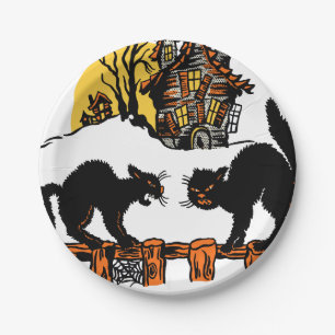 Vintage Halloween Black Cats Trick or Treat Paper Plate