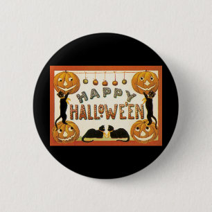 Vintage Halloween, Black Cats with Jackolanterns 2 Inch Round Button