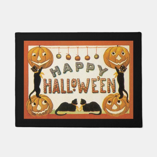 Vintage Halloween, Black Cats with Jackolanterns Doormat (Front)