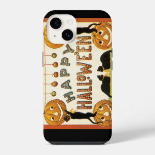 Vintage Halloween, Black Cats with Jackolanterns iPhone 14 Case