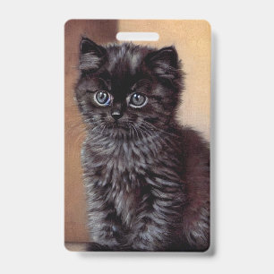 Vintage Halloween Black Kitten Illustration Badge