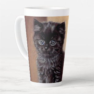 Vintage Halloween Black Kitten Illustration Latte Mug