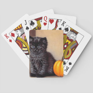 Vintage Halloween Black Kitten Illustration Playing Cards