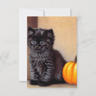 Vintage Halloween Black Kitten Illustration RSVP Card