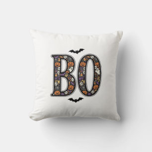 Vintage Halloween Boo Doodle Vector Design_1 Throw Pillow