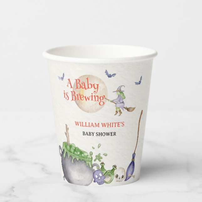 Vintage Halloween Brewing Cauldron Baby Shower Paper Cups (Front)