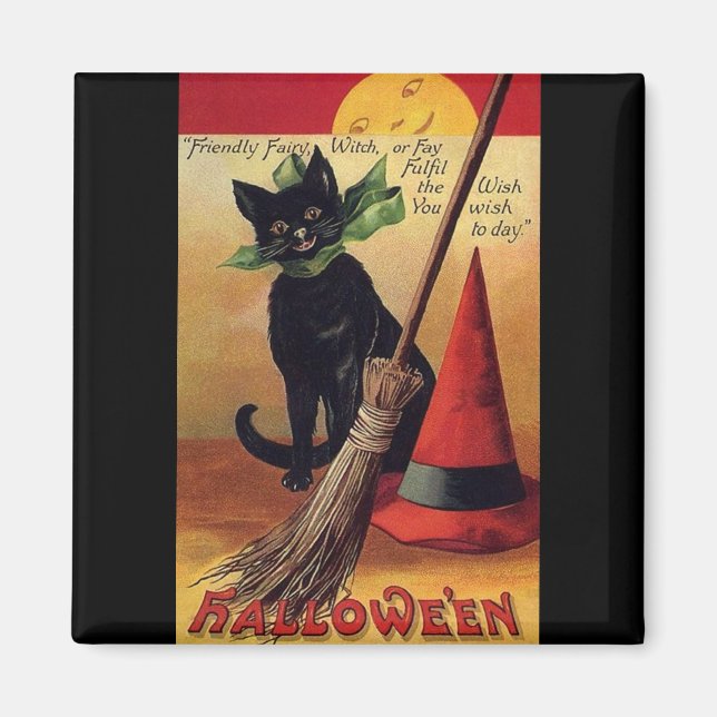 Vintage Halloween by Ellen Clapsaddle, Black Cat Magnet (Front)