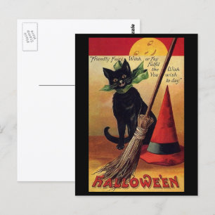 Vintage Halloween by Ellen Clapsaddle, Black Cat Postcard