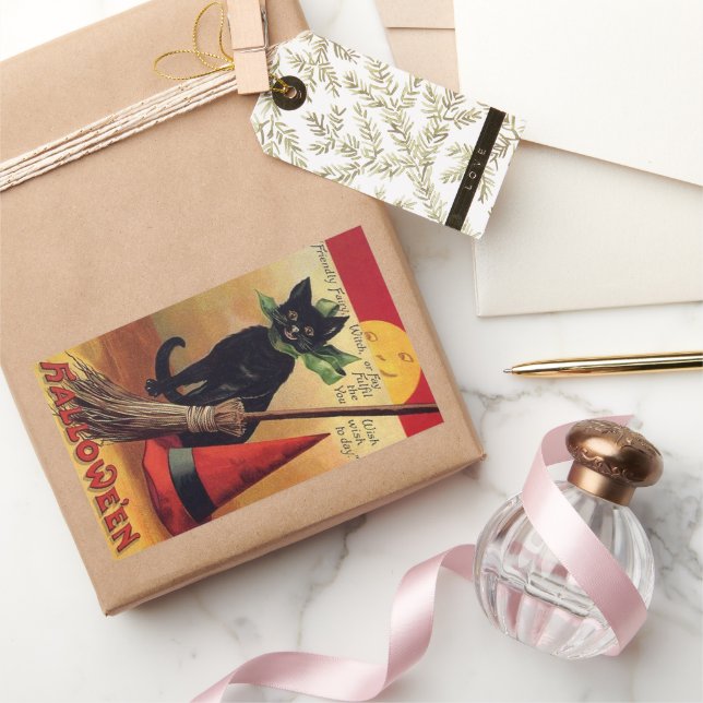 Vintage Halloween by Ellen Clapsaddle, Black Cat Sticker (Gifting)