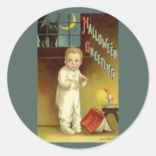 Vintage Halloween by Ellen Clapsaddle, Ghost Story Classic Round Sticker